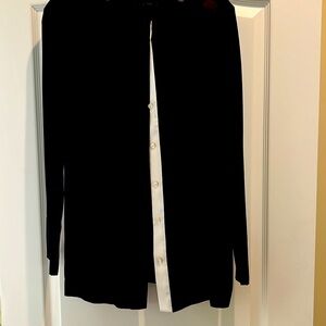 Donna Karan silk top with ivory trim on lapel